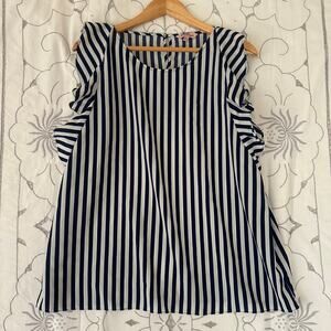 Juicy Couture Navy White Stripe Ruffle Blouse Size XXL